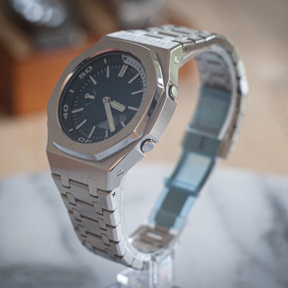 (Brand New) Casio G-Shock GA-2100 Full Mod Stainless Steel with Blue Waffle Face - Picture 3 of 17